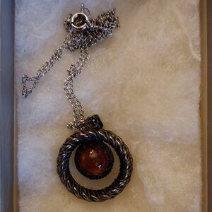 Amber Sterling Silver Pendent Necklace
